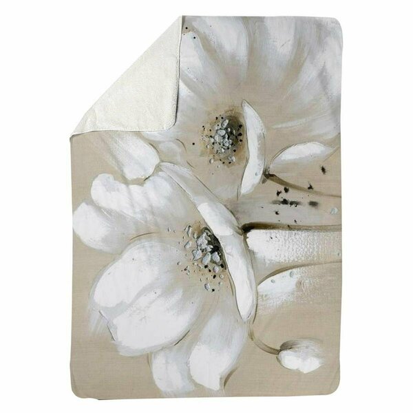 Begin Home Decor 60 x 80 in. White Abstract Wild Flowers-Sherpa Fleece Blanket 5545-6080-FL26
